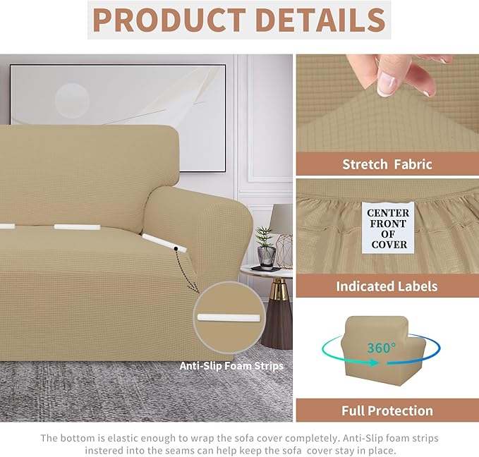 Easy-Going 100% Waterproof Couch Cover, Dual Waterproof Sofa Cover, Stretch Jacquard Sofa Slipcover, Leakproof Furniture Protector for Kids, Pets, Dog and Cat (Oversized Sofa, Sand)