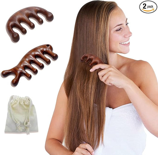 2 Pack Wooden Scalp Massage Comb, Sandalwood Scalp Massager Wood, Head Massager Gua Sha Brush for Women Men Hair Growth