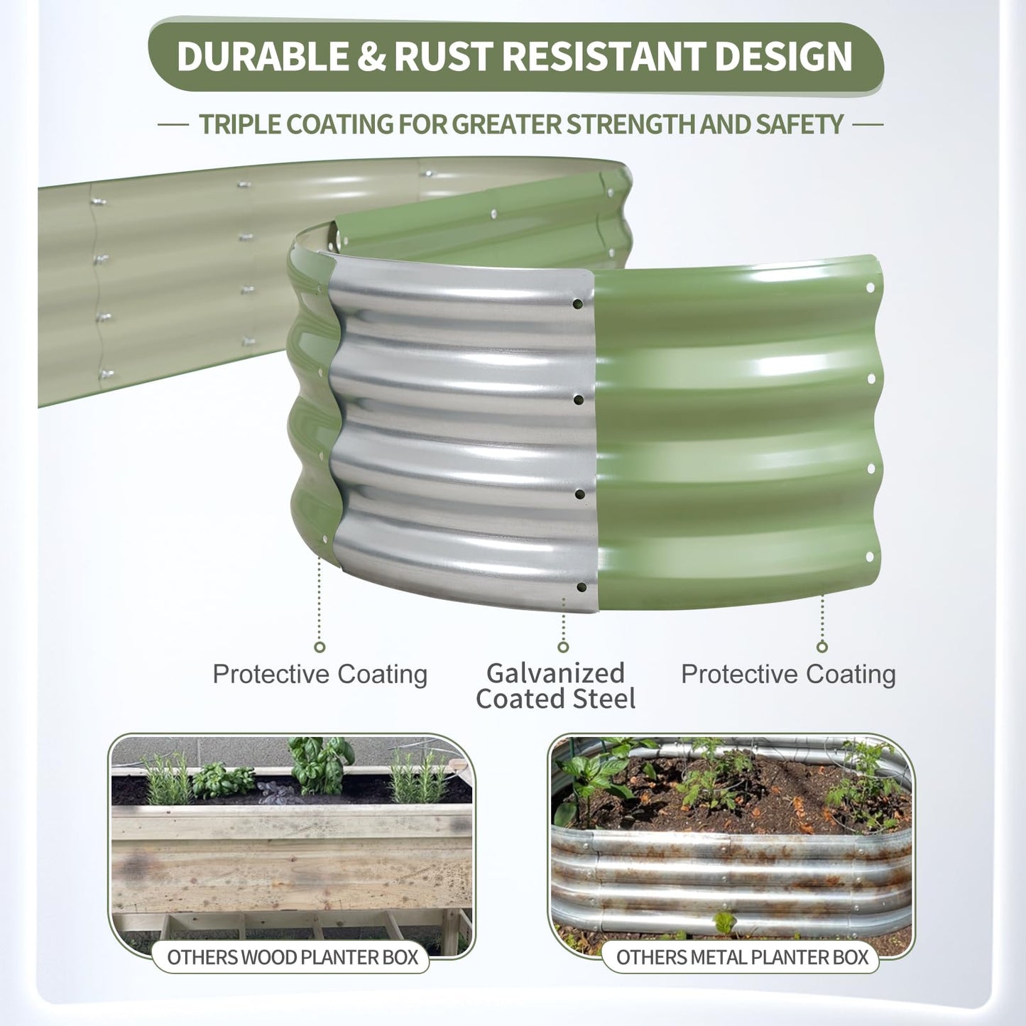 Permade Galvanized Raised Garden Bed Outdoor- Raised Beds for Gardening| Metal Planter Box, Steel Raised Garden Bed Kit with Safety Edging and Gloves for Vegetables, Flower, Herbs (4x2x1FT, Green)