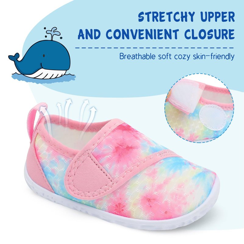 LeIsfIt Kids Water Shoes Toddler Girls Boys Swim Shoes Outdoor Quick-Dry Breathable Aqua Socks for Beach Pool Surf, Tiedye, 1 Big Kid