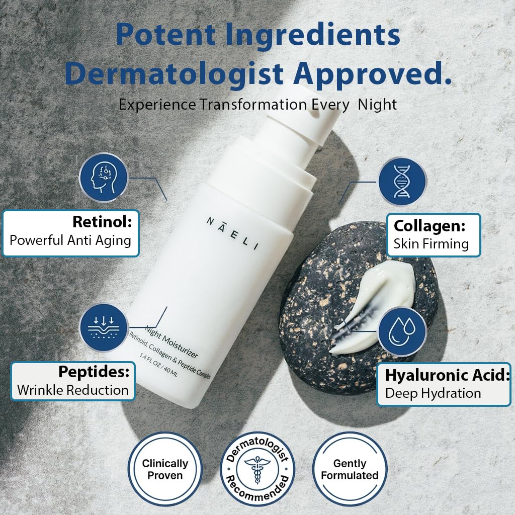 Retinoid Cream - 4.25% Retinol Night Moisturizer for Face & Neck with Collagen, Peptides & Hyaluronic Acid - Anti Aging Wrinkle Cream, Improves Skin Tone & Texture, 1.4 oz