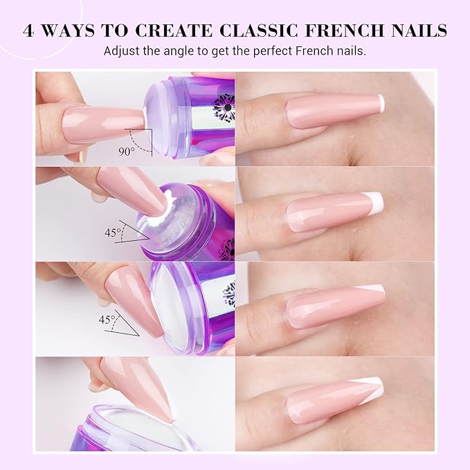 Saviland French Tip Nail Stamp: 5PCS Purple Radium Jelly Stamper Nail Art Stamper Kit, Long & Short Clear Silicone Nail Stamping with Scrapers Nail Stamp for French Manicure