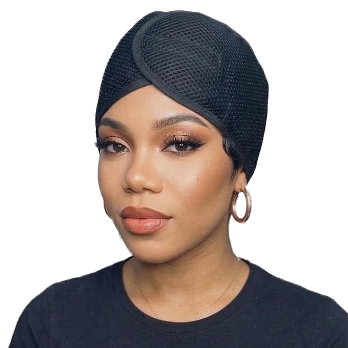 DONNA Deluxe Foam Mesh Wrap Ã¢ÂÂ Olive Oil + Vitamin E Treated Hair Wrap for Women, Adjustable Head Wrap, Breathable Mesh & Soft Foam Padding for Sleep or Styling, Black