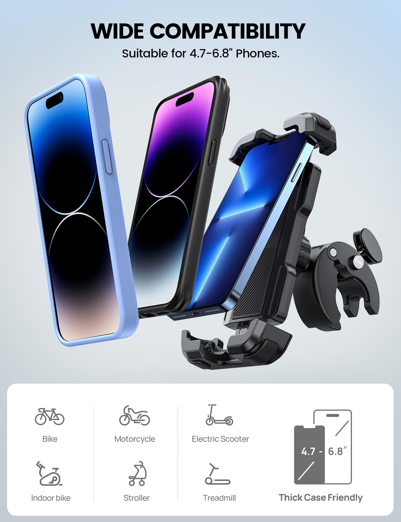 Lamicall Motorcycle Phone Mount, Bike Phone Holder - [Metal Lock] Upgrade Quick Install Bar Clip for Bicycle Scooter, Cell Phone Clamp Gifts for iPhone 17 16 15 Pro Max, Galaxy, 4.7-6.8" Phones