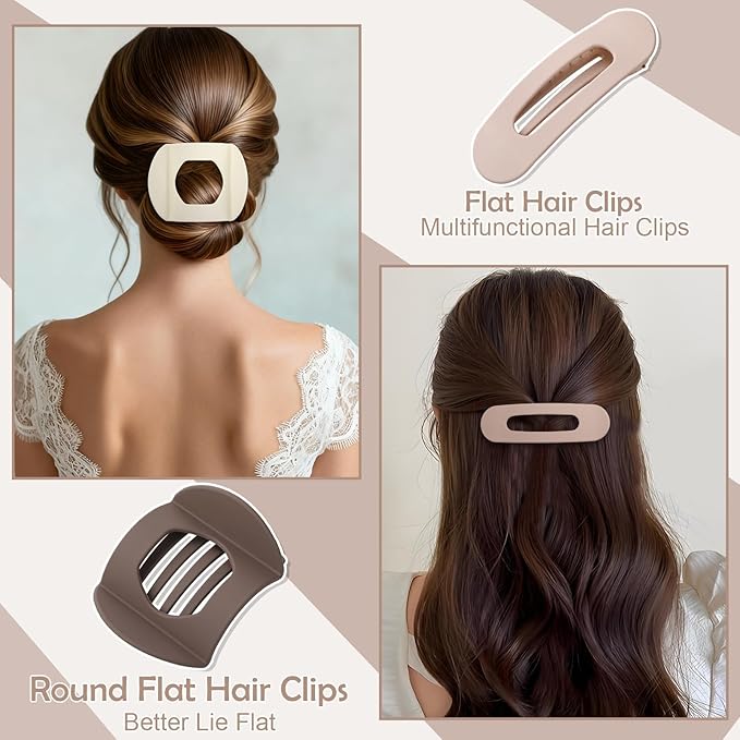 8 Pcs Flat Hair Clips for Women, 2 Styles French Hair Clips Lay Flat Claw Clips, Large Strong Hold Non-slip Hair Barrettes for Thick Thin Hair