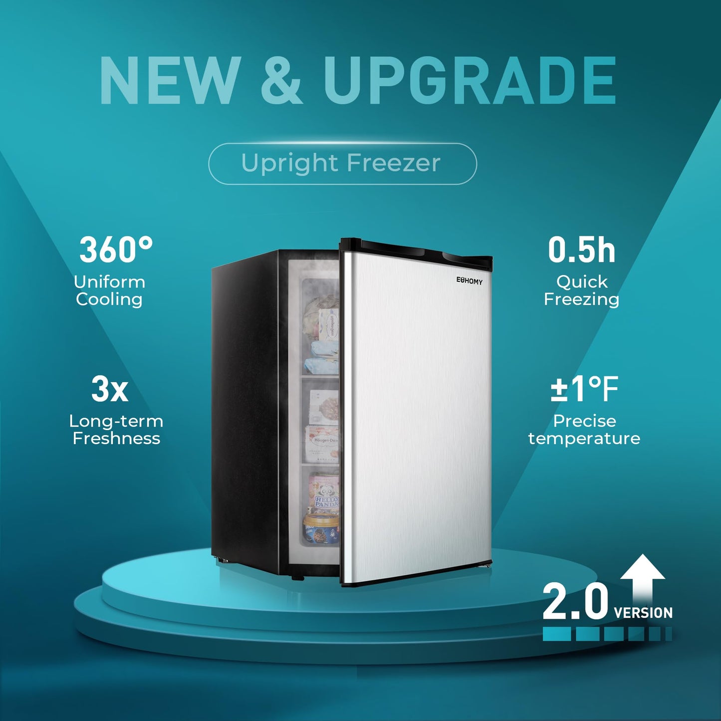 EUHOMY Upright freezer, 3.0 Cubic Feet, Single Door Compact Mini Freezer with Reversible Stainless Steel Door, Small freezer for Home/Dorms/Apartment/Office, Silver