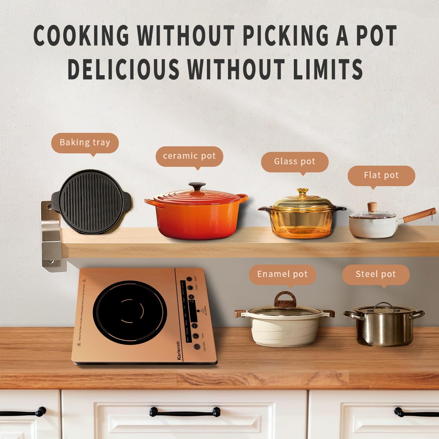 Karienvir Single Burner Electric Cooktop, Portable Electrics Stove 110v with plug, Touch Stove Electric with Safety Lock, Timer, Kitchen Cooking Cooktop With 9 Power Levels, 1800W(orange)