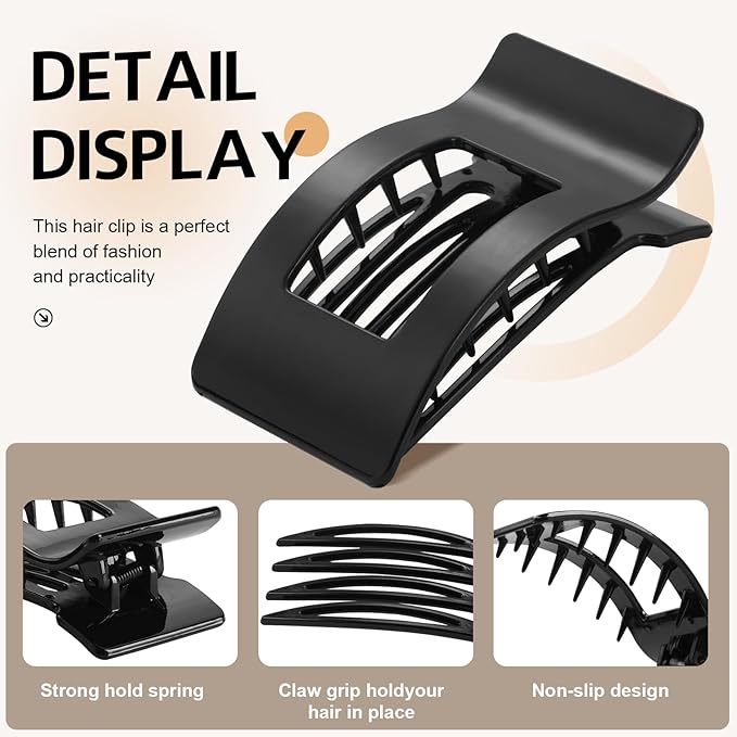 8 Pack French Flat Hair Clips for Women – Large Matte No-Slip Claw Barrettes for Thick & Thin Hair, Strong Hold Styling Accessories (Glossy Black)