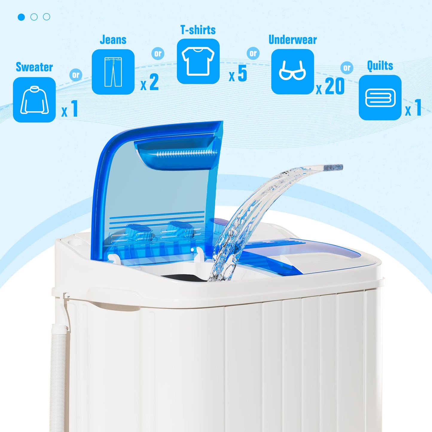 INTERGREAT Portable Washing Machine, 16lbs Twin Tub Portable Washer with 9.6Lbs Washer and 6.4Lbs Spinner dryer, Semi-automatic Washer Machine Combo for Dorms, Apartments, Blue