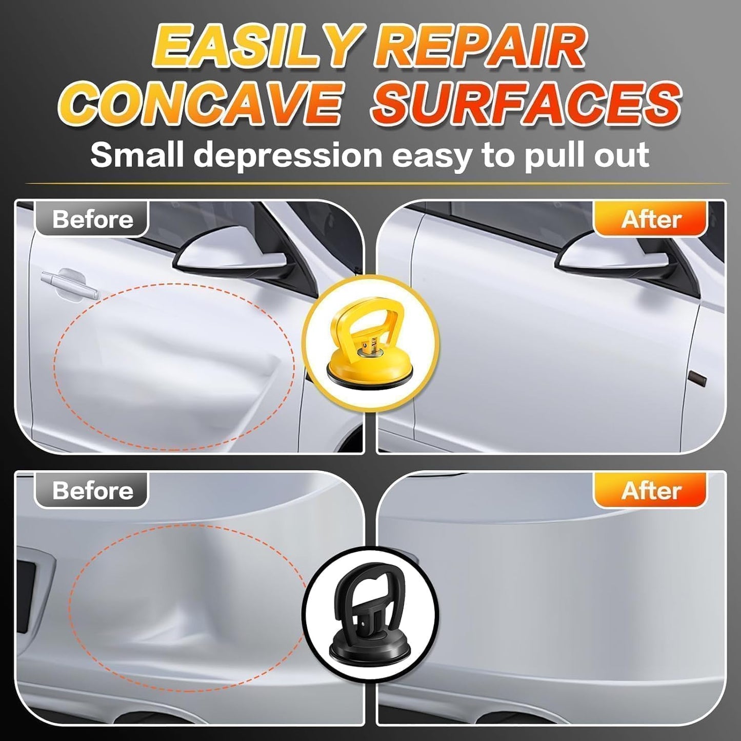HORFUTY Car Dent Puller 3 Pack Dent Puller Powerful Car Dent Removal Kit Suction Cup Dent Puller for Car Dent Repair Dent Remover Tool for Car Body,Tiles Lifting,Objects Moving,Screen (Yellow+Black)