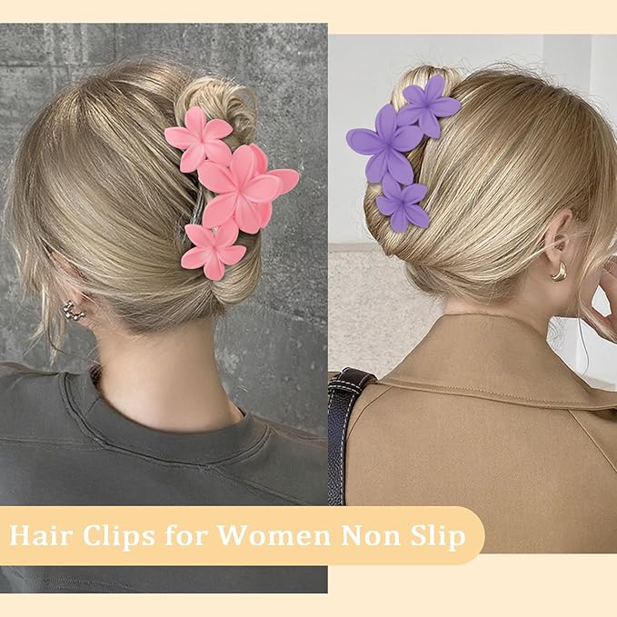 Hawaiian Flower Hair Clips Large Matte Hair Claw for Women Non-Slip Strong Hold Clips for Thick Hair, Hair Accessories for Women and Girls,Black,Purple,Pink, Light yellow