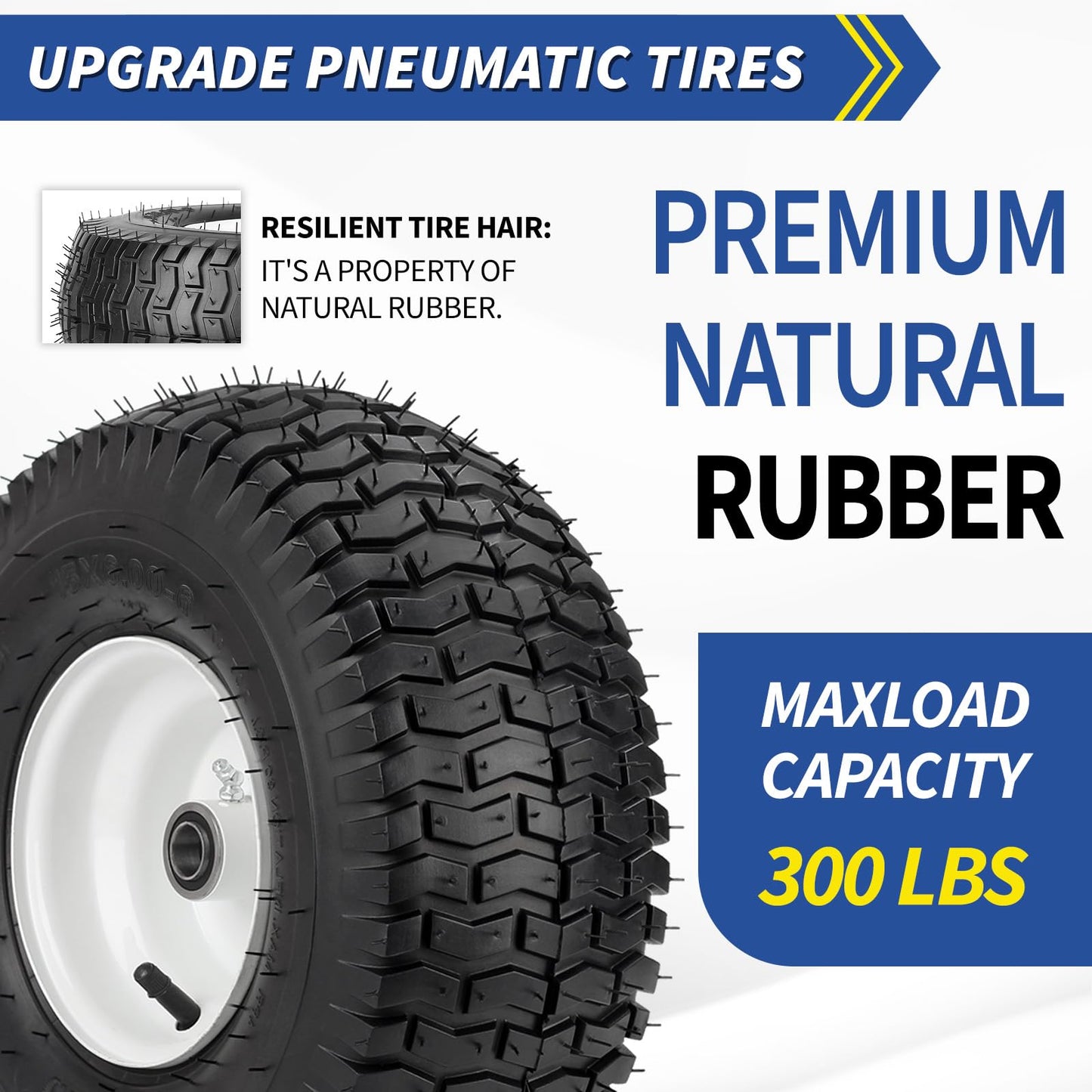 GICOOL 15x6.00-6 Rubber Lawn Mower Tire and Wheel, 2 Pcs Replacement 15x6-6nhs Riding Mowers Lawn Tire and Wheel with Bearing Bore 3/4", 3" Centered Hub