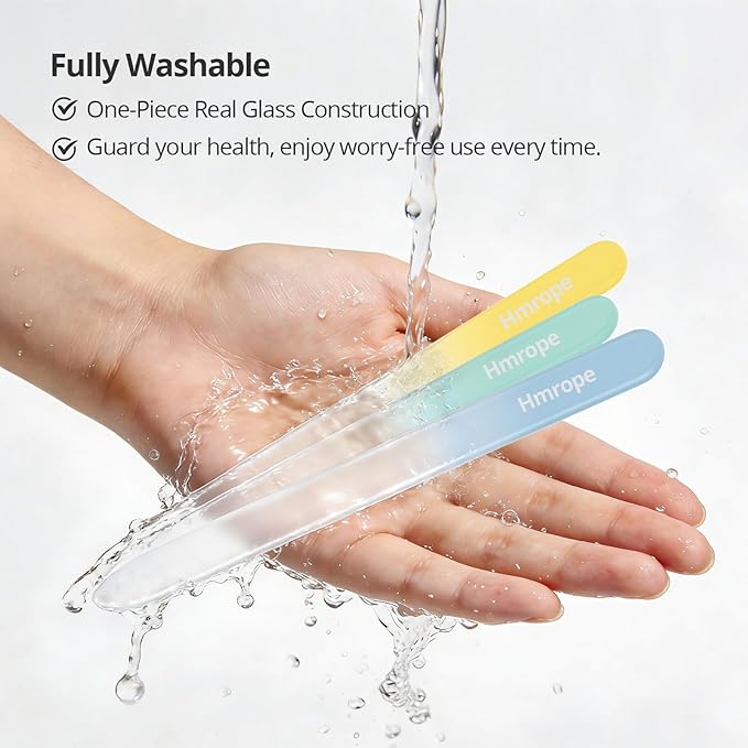 Hmrope 3 Pack Crystal Glass Nail File with Case, Professional Nano Glass Nail Files for Natural Nails, Etched Nail Filer Double-Sided Fingernail Files Ideal Manicure Salon Nail Care for Women Men