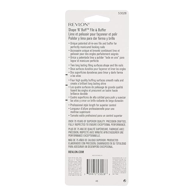Revlon Shape 'N' Buff Nail Buffer Block, All-in-One Manicure Tool for Shaping & Shining Natural Fingernails, 1 Count