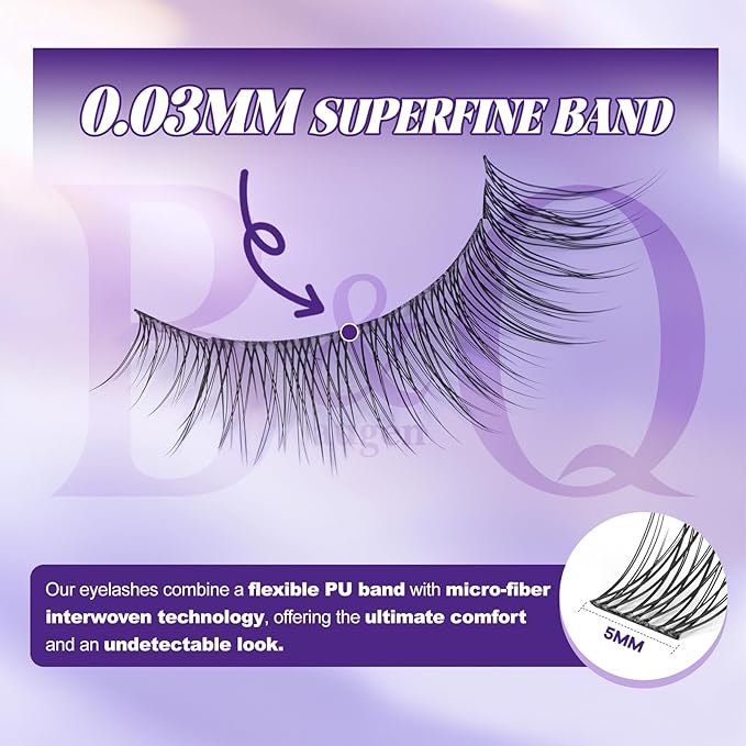 B&Q Wispy Lash Clusters Kit, Natural 02, Individual False Eyelashes Extension Set, Undetectable Natural Look for Effortless Day-to-Night Beauty, from Office Elegance to Date Night Glamour(8-16mix)