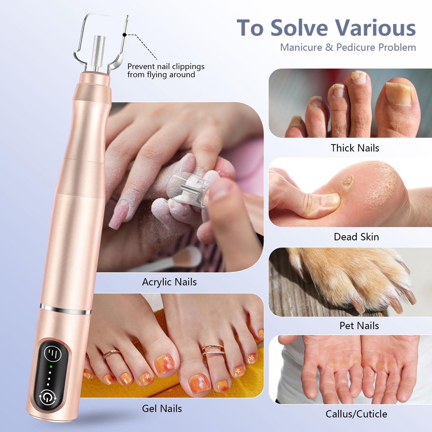 TUOBEO Cordless Nail Drill Electric Rechargeable File Kit, Professional Efile Acrylic Gel Nail Polish Remover Pedicure Manicure Machine Portable Set with 11 Bits 56 Sanding Bands for Salon Home Gold