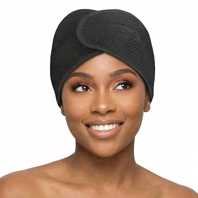 DONNA Deluxe Foam Mesh Wrap Ã¢ÂÂ Olive Oil + Vitamin E Treated Hair Wrap for Women, Adjustable Head Wrap, Breathable Mesh & Soft Foam Padding for Sleep or Styling, Black