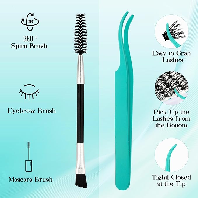 GEMERRY Lash Extension Kit DIY 280pcs Lash Clusters Kit Eyelash Extension Kit D Curl Individual Lashes Kit with Lash Bond and Seal Lash Tweezers for Self Use（40P+50P-10-18mm)
