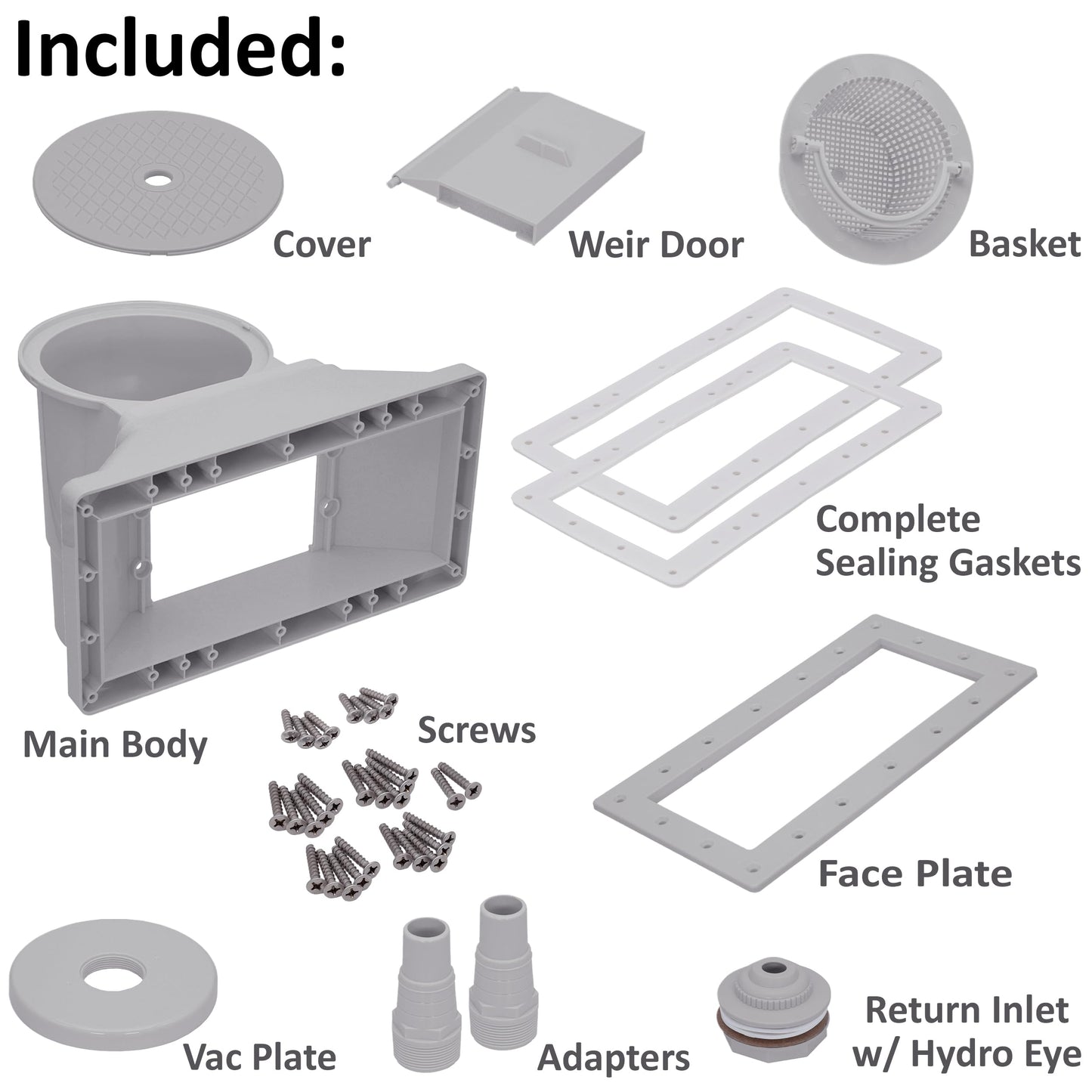 Rx Clear Heavy Duty Wide-Mouth Complete Thru-Wall Skimmer Kit for Above-Ground Swimming Pool | Made of Non-Corrosive Abs Plastic | Chemical Resistant | Grey