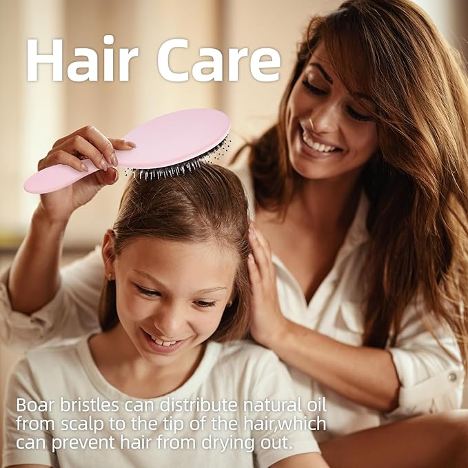 Boar Bristles Hair Brush for Women and Men, Detangling Hair Brush for Smoothing Massage Add Shine, Nylon&Boar Bristles Detangler brush for Hair Healthy (1 Pack-Pink)
