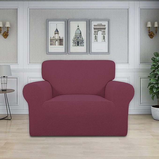 Easy-Going Stretch Oversized Chair Sofa Slipcover 1-Piece Couch Sofa Cover Furniture Protector Soft with Elastic Bottom for Kids Spandex Jacquard Fabric Small Checks ASH Rose