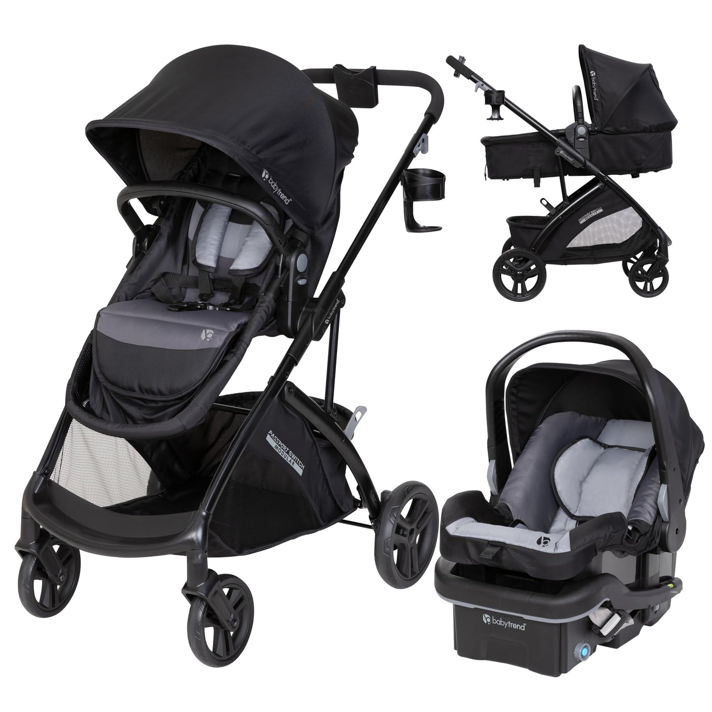Baby Trend PassportÂ® Switch 6-in-1 Modular Stroller Travel System with EZ-Liftâ¢ Plus Infant Car Seat, Dash Black