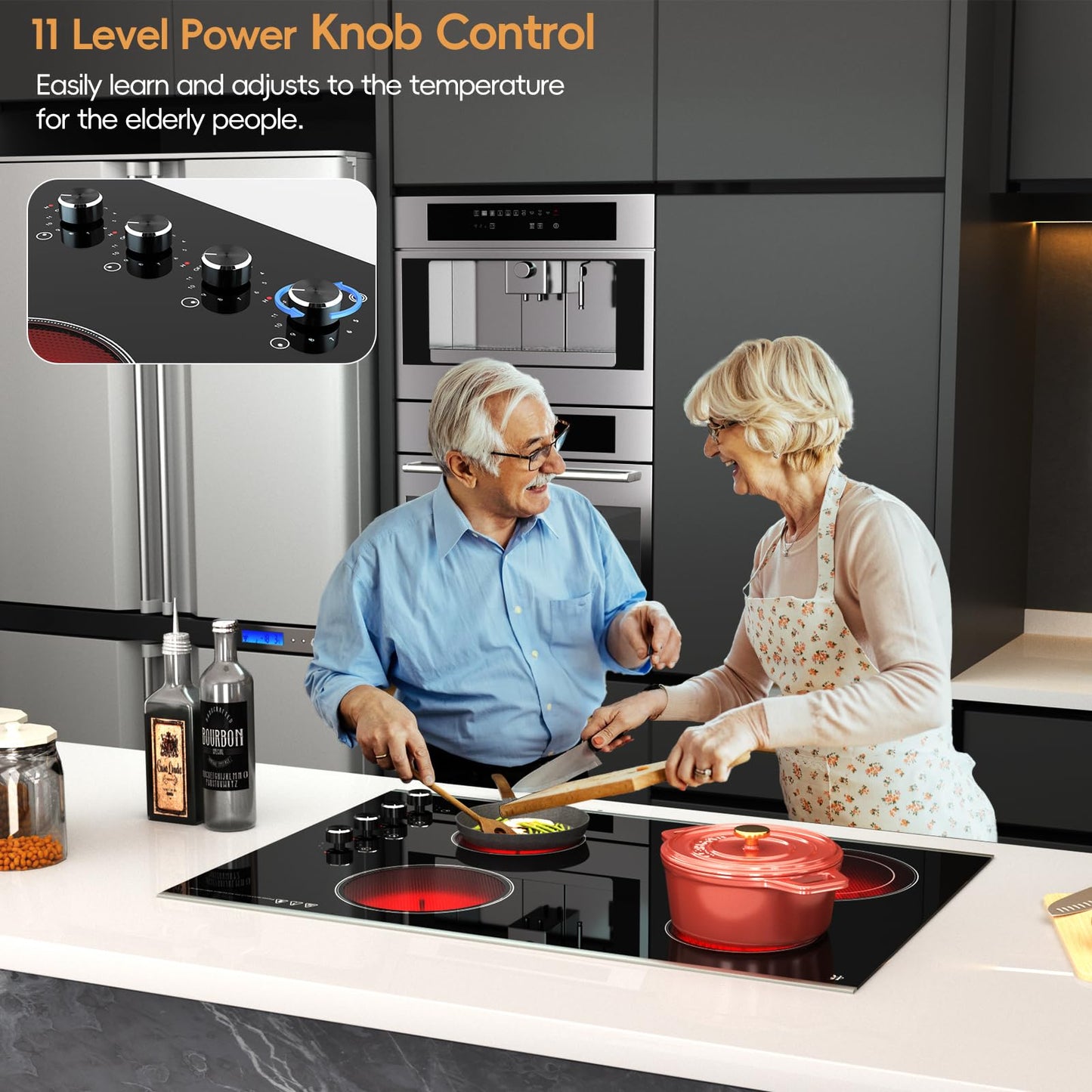 Zarbaco Electric Cooktop 30 inch 4 Burner, 6700W Built-in Radiant Electric Stove Top with Knob Control, Electric Ceramic Stove Cooktop with 11 Level Power Adjustable, 220-240V, Hard Wire