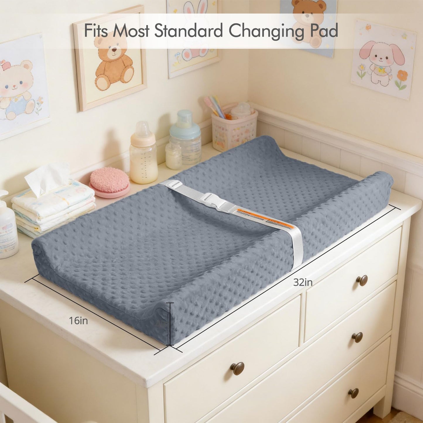 JVEOO 2 Pack Baby Changing Pad Covers, Super Soft Plush Dot Diaper Changing Table Covers Fit 32x16 Inch Changing Table Pad for Baby Boys & Girls