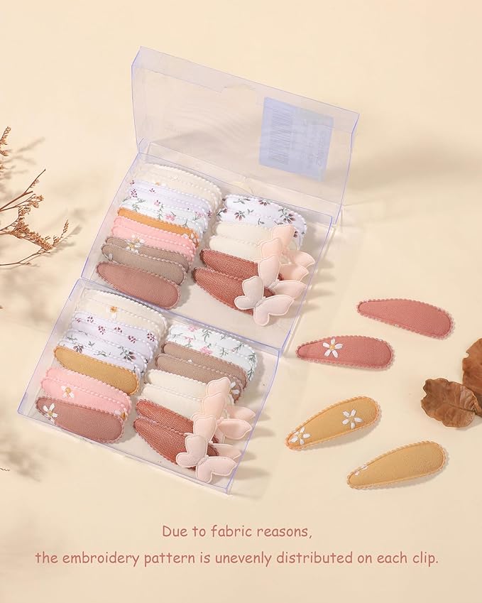 doboi 20Pcs Toddler Hair Clips Baby Girl Hair Bows Clips Floral Print Non Slip Wrapped Snap Hairpins Butterfly Clips for Hair Barrettes Hair Accessories for Baby Toddler Girls Kids