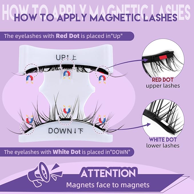 B&Q Magnetic Eyelashes Natural Look 2 Pair Magnetic Lashes with Applicator Upgrade Soft Magnetic Manga Lashes Clusters Kit Magnetics False Eyelashes 3 Magnet Strips for Strong Hold Easy to Apply(A+B)