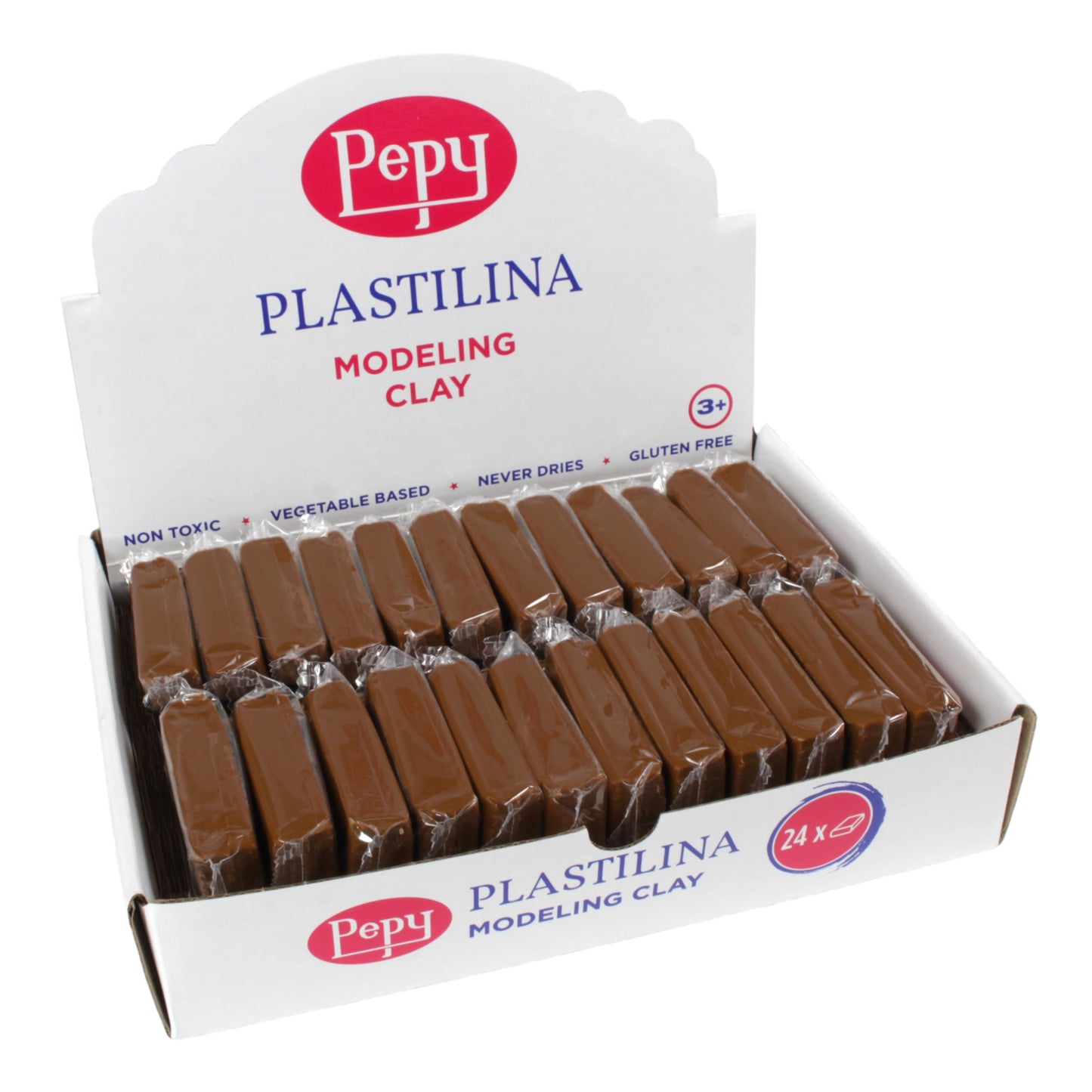 Pepy Plastilina Reusable and Non-Drying Modeling Clay; Set of 24 Bars, 1.4 Ounce Each, Perfect for Arts and Crafts Projects, Brown