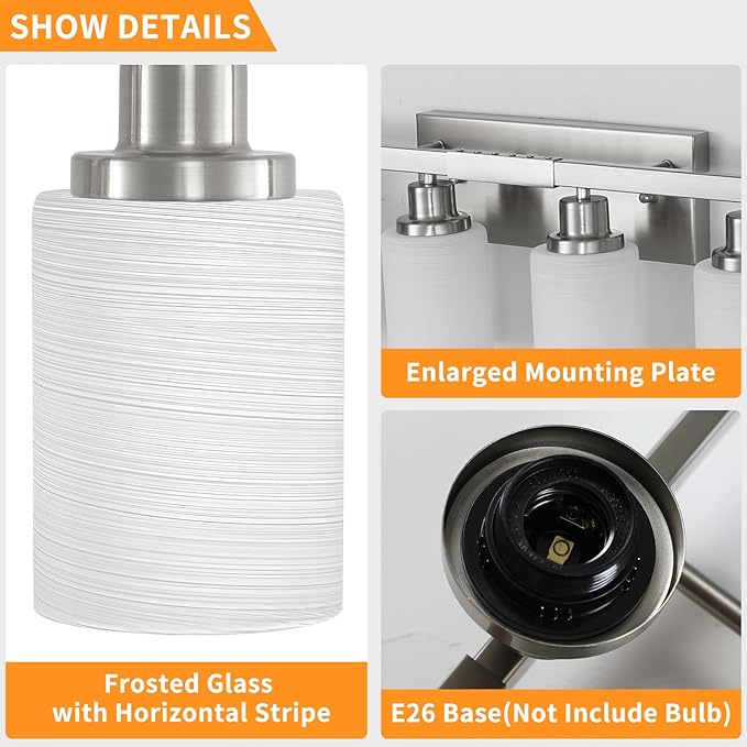 DIKAIDA 8-Light Bathroom Light Fixtures, 52inch Nickel Vanity Light with Milky White Glass Shade, Modern Bathroom Wall Lights Over Mirror, Farmhouse Wall Sconces Lighting for Bedroom Living Room