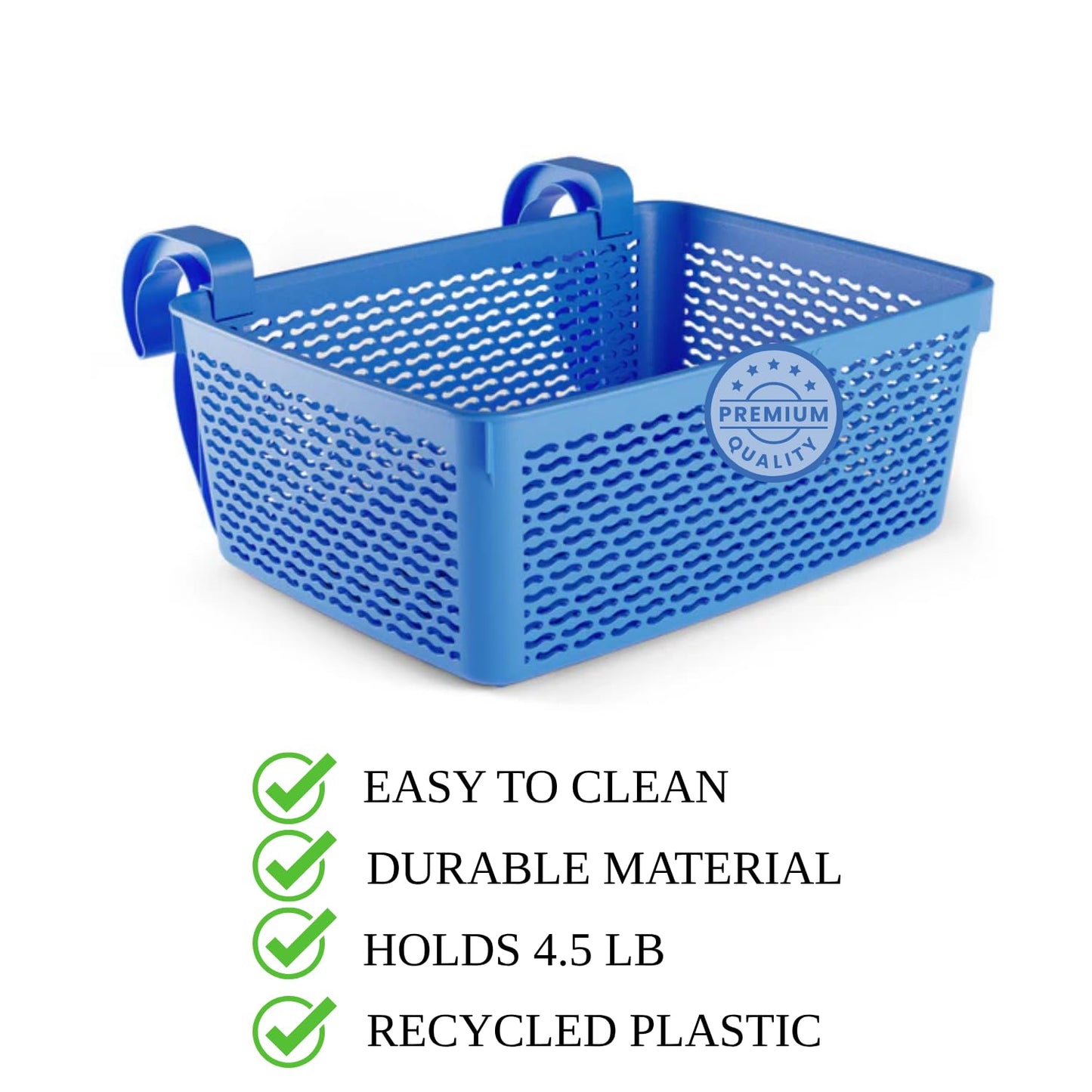 Papapacks 2 Packs XL Poolside Storage Basket for Above Ground Pools – 15.6" L x 12.1" W x 6.1" H - Swimming Pool Organizer Patio Accessories – Made in Europe – (Blue)