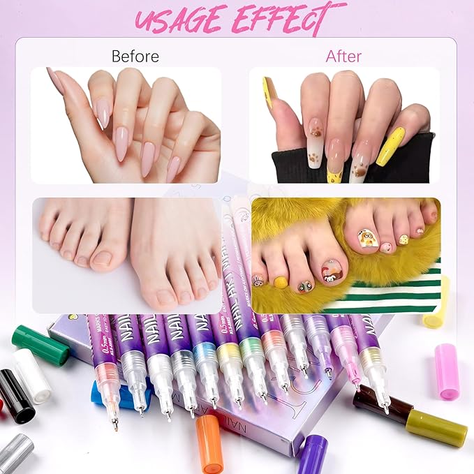 12 Color Nail Art Pens, 2026 Upgrade 0.5 MM Nail Polish Pens Drawing Painting Point Liner Acrylic Painted Pen Kit, DIY Nails Art Design Manicure Tools Christmas Gifts (2 Set)