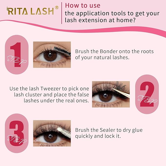 RITALASH Lash Extension Kit 20D+30D+40D+50D DIY Lash Clusters 640pcs Cluster Lashes Individual Lashes Eyelash Extension Kit with Lash Bond and Seal,Lash Tweezers(20D+30D+40D+50D Kit,10-16mm Mixed)