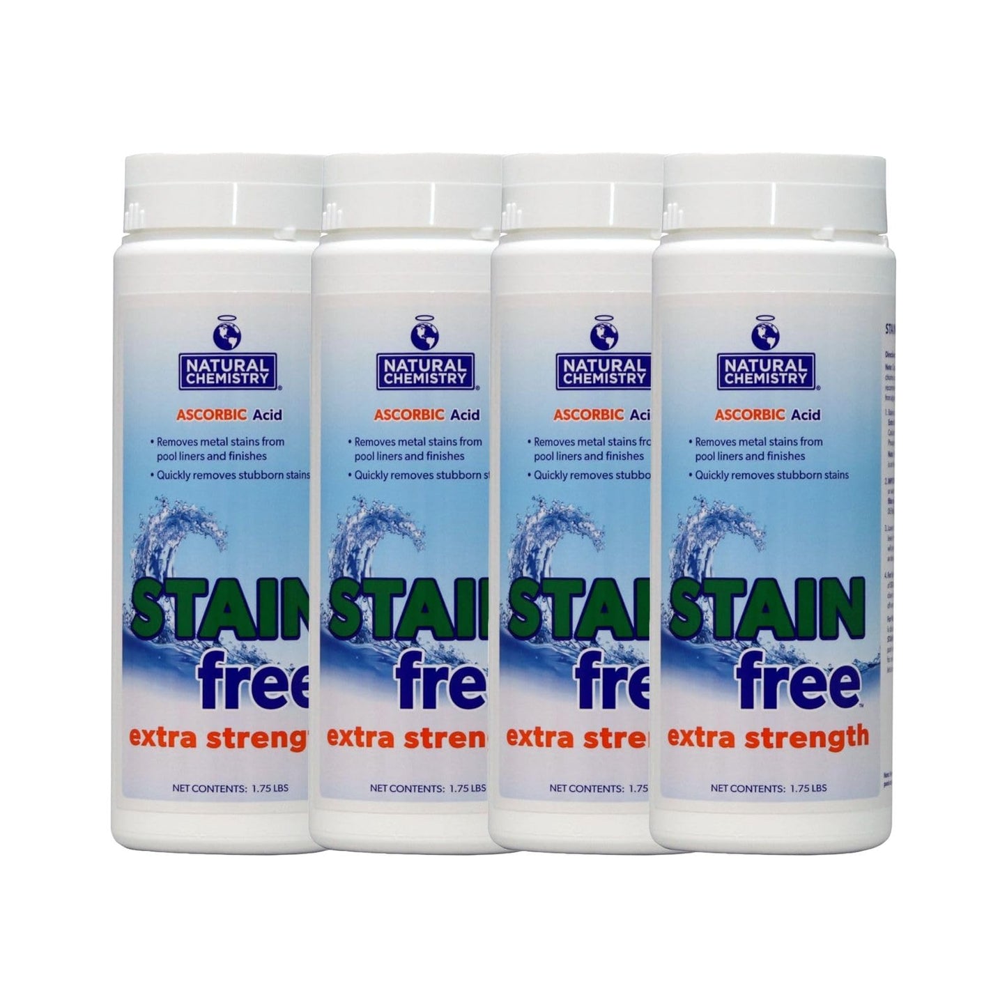 Natural Chemistry Extra Strength Stain Free, 1.75 lb, Pack of 4, Removes Metal Stains from Pool Liners & Finishes, Compatible with All Sanitizing Systems