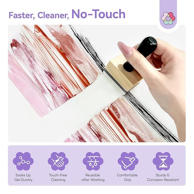 SAVILAND Nail Cleaning Tool: No-Touch Nail Cleaner Tools Wood Stamp Set Nails Stamping Plate Cleaning Tool 100PCS Lint Free Nails Wipes Reusable Sponge for Gel Polish Removal Salon Home DIY