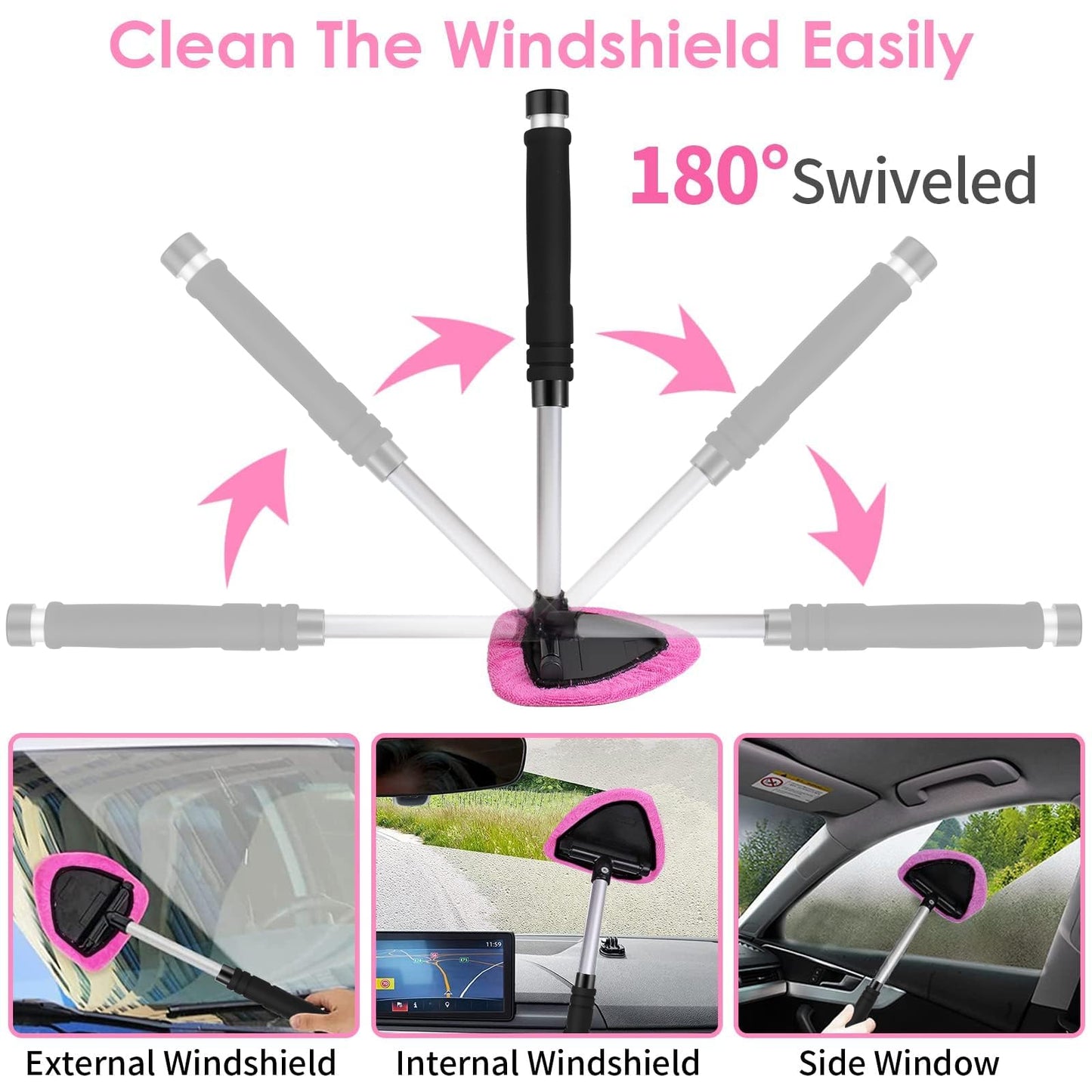 Viewsun 17pcs Car Cleaning Kit, Pink Car Interior Detailing Kit with High Power Handheld Vacuum, Detailing Brush Set, Windshield Cleaner, Cleaning Gel, Complete Auto Accessories for Women Gift