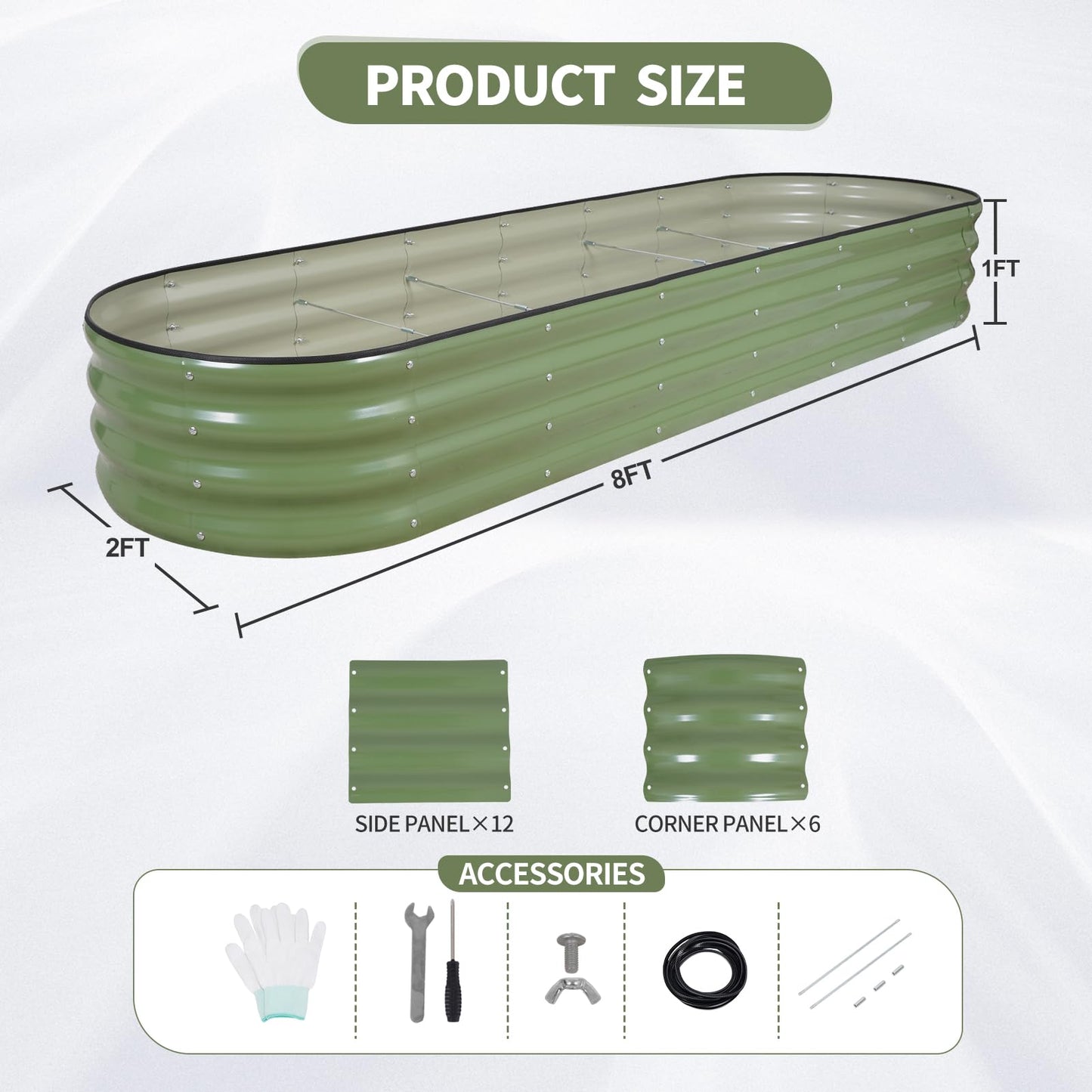 Permade Galvanized Raised Garden Bed Outdoor- Raised Beds for Gardening| Metal Planter Box, Steel Raised Garden Bed Kit with Safety Edging and Gloves for Vegetables, Flower, Herbs (4x2x1FT, Green)
