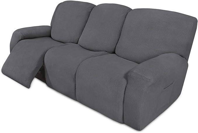 Easy-Going 8 Pieces Recliner Sofa Stretch Sofa Slipcover Sofa Cover Furniture Protector Couch Soft with Elastic Bottom Kids, Spandex Jacquard Fabric Small Checks Gray