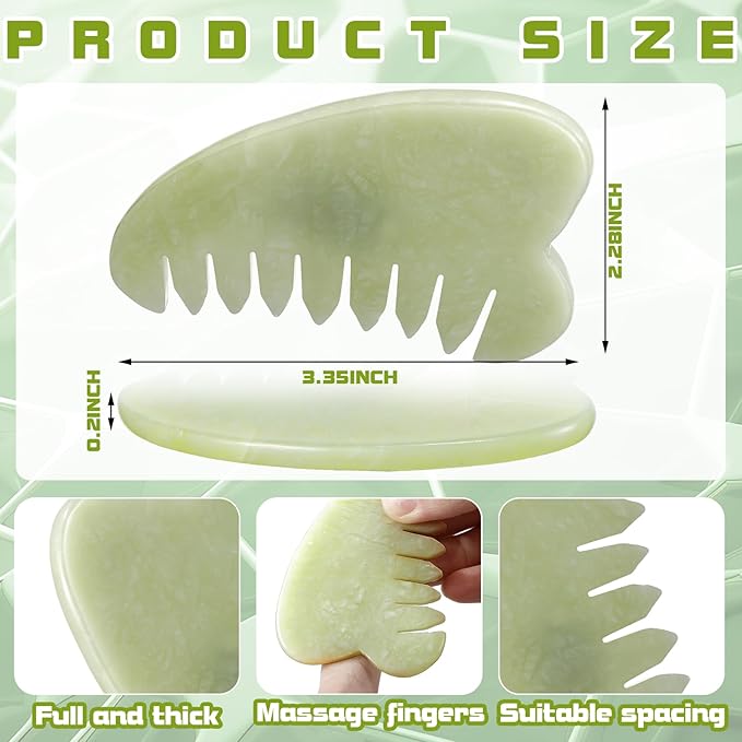 Geiserailie 2 Pcs Jade Combs Esthetician Supplies Massage Stone Hair Gua Sha Scraping Scalp Comb Facial Massage Tool Handheld Head Tools Head Caring Therapy Valentines for Women(Heart Style)