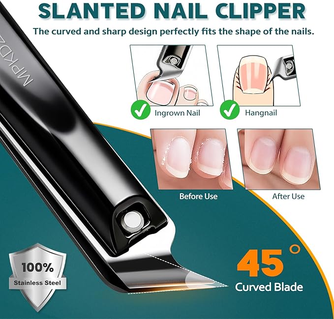 Pro 5-in-1 Nail Clippers Set for Men & Women. Ultra Sharp Stainless Steel Manicure Kit w/Angled Trimmer in Luxury Leather Case. Travel & Home Use