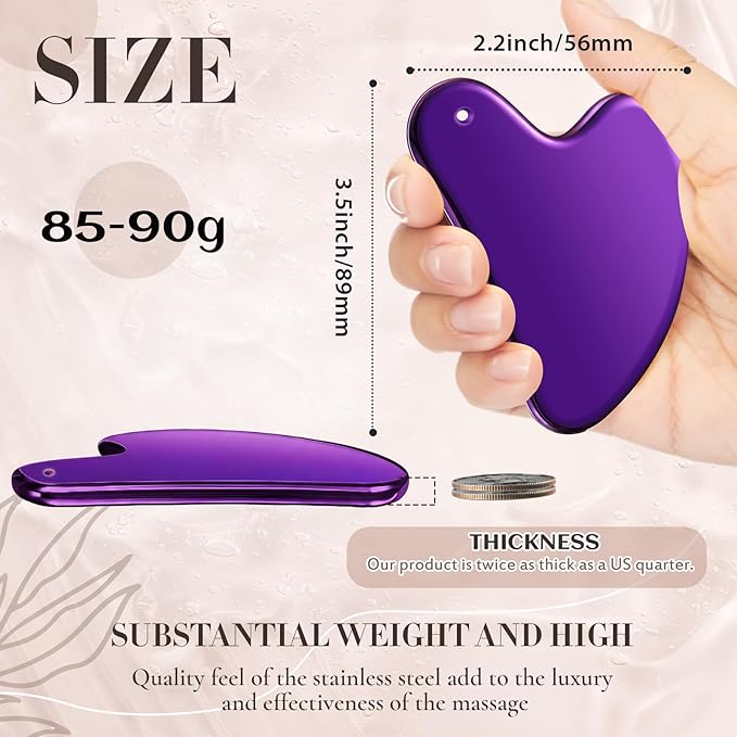 Nuanchu Stainless Steel Gua Sha Facial Tools Metal Guasha Tool for Face Body Jawline Shaper, Double Chin Reducer, Puffiness Reducing, Lymphatic Drainage Massager Skin Care Gift with Pouch(Purple)