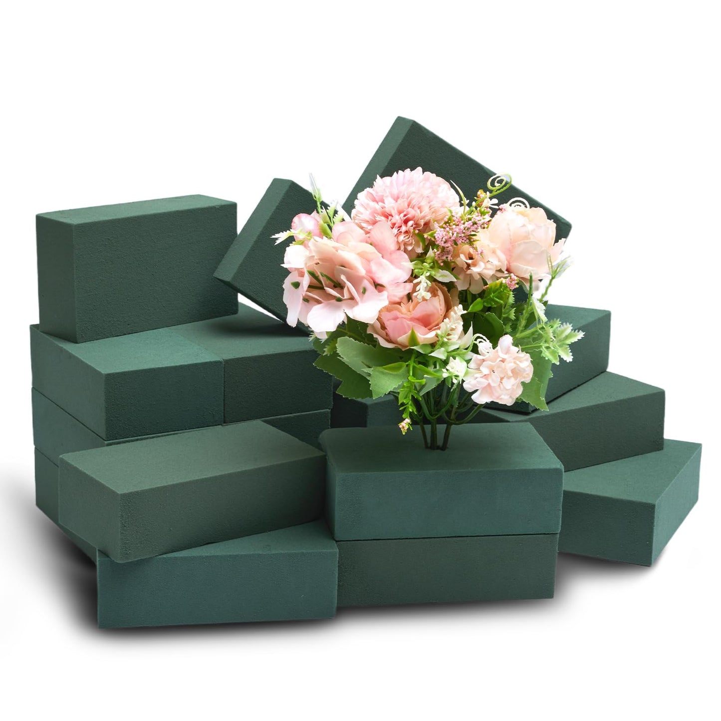 GNRZZT 20 PCS Floral Foam Blocks, 5.5"L x 3.1"W x 1.7"H Green Dry & Wet Flower Foam for Fresh and Artificial Flowers, Plant Foam for Wedding, Birthdays, Pary, Home Decorations