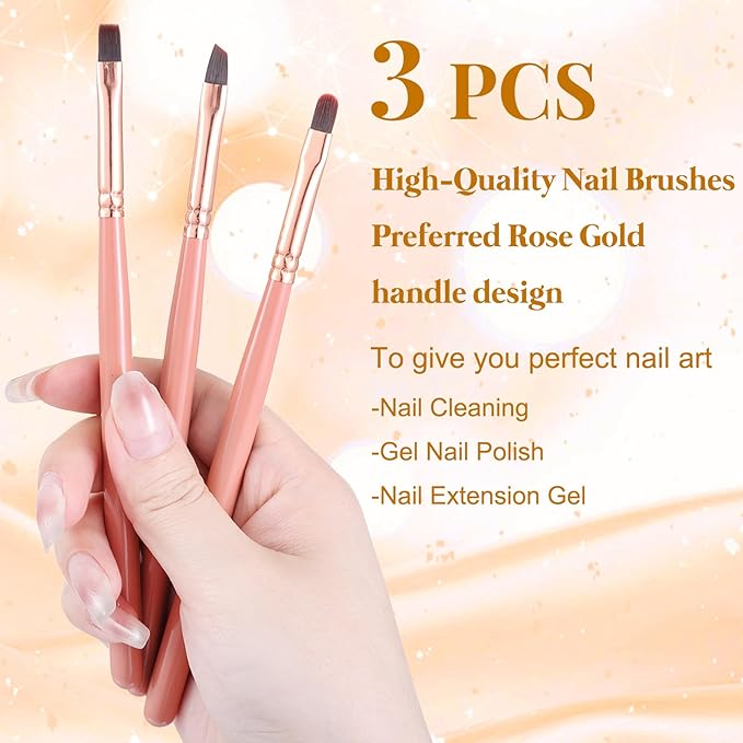 Pink Nail Art Clean Up Brushes for Cleaning Polish Mistakes on the Cuticles, Acetone Resistant Nail Brush, Fingernail Cleaning Brushes for Nail Art and Designs (Round&flat&Bevel)