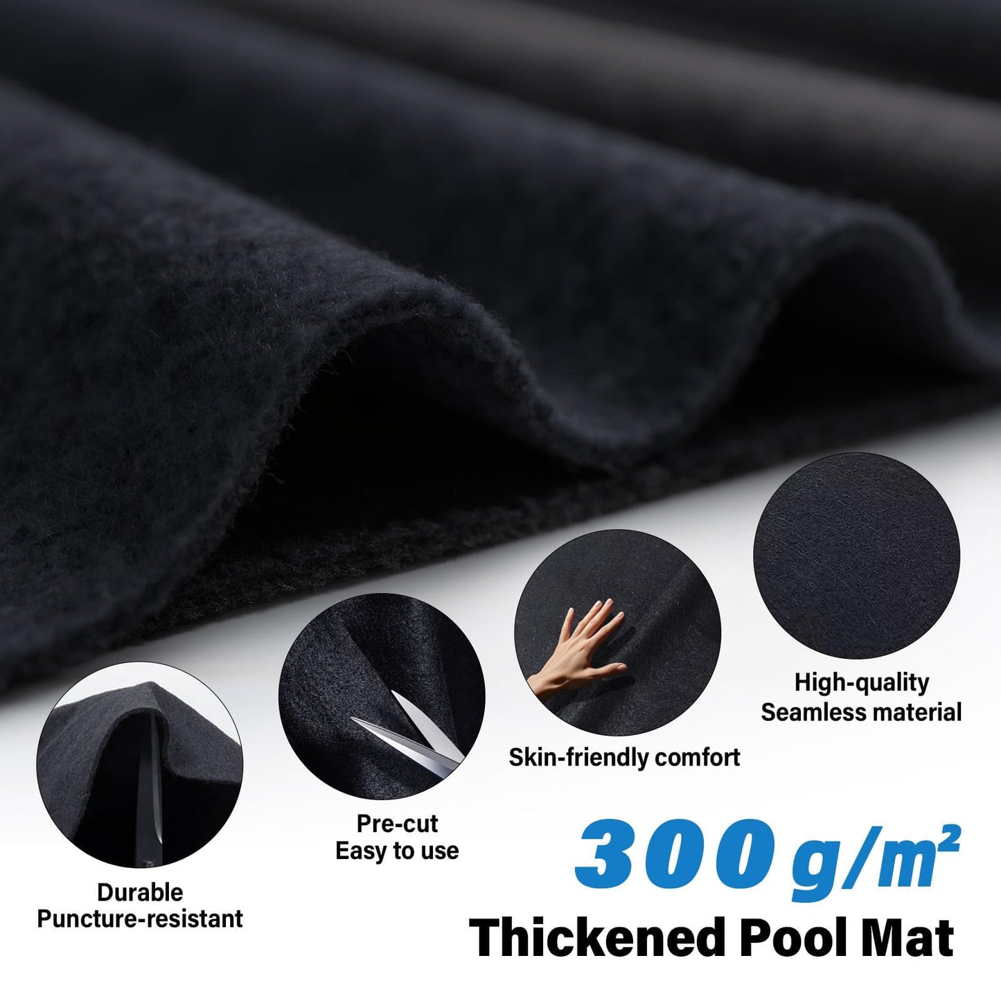 Safana Upgrade Thicken 10 x 16 ft Rectangular Pool Liner Pad for Rectangle/Oval Above Ground Pool, 300g/㎡ Seamless Swimming Pool Mat, Under Pool Padding, Puncture Protection, Extend Liner Life
