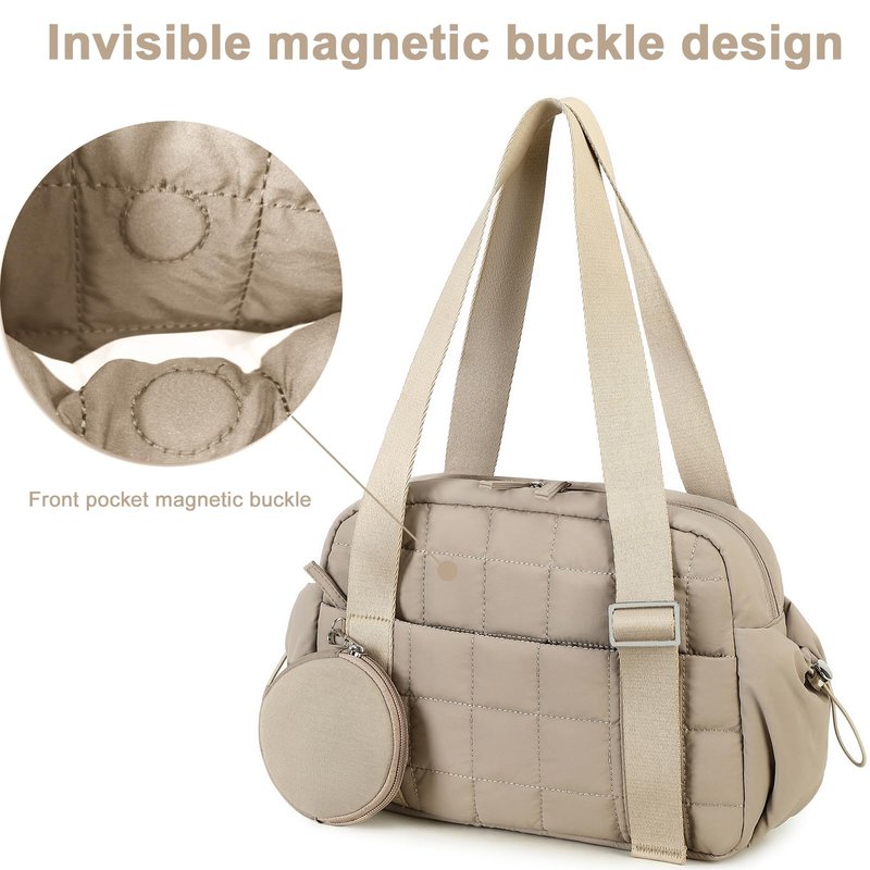 CAMTOP Mini Gym Bag for Women, Small Gym Tote Bag Puffy Quilted Sports Duffel Bag with Wet Compartment and Coin Purse Duffel Bags Dance Yoga Workout Bag for Gifts (Camel, Mini-12.6")