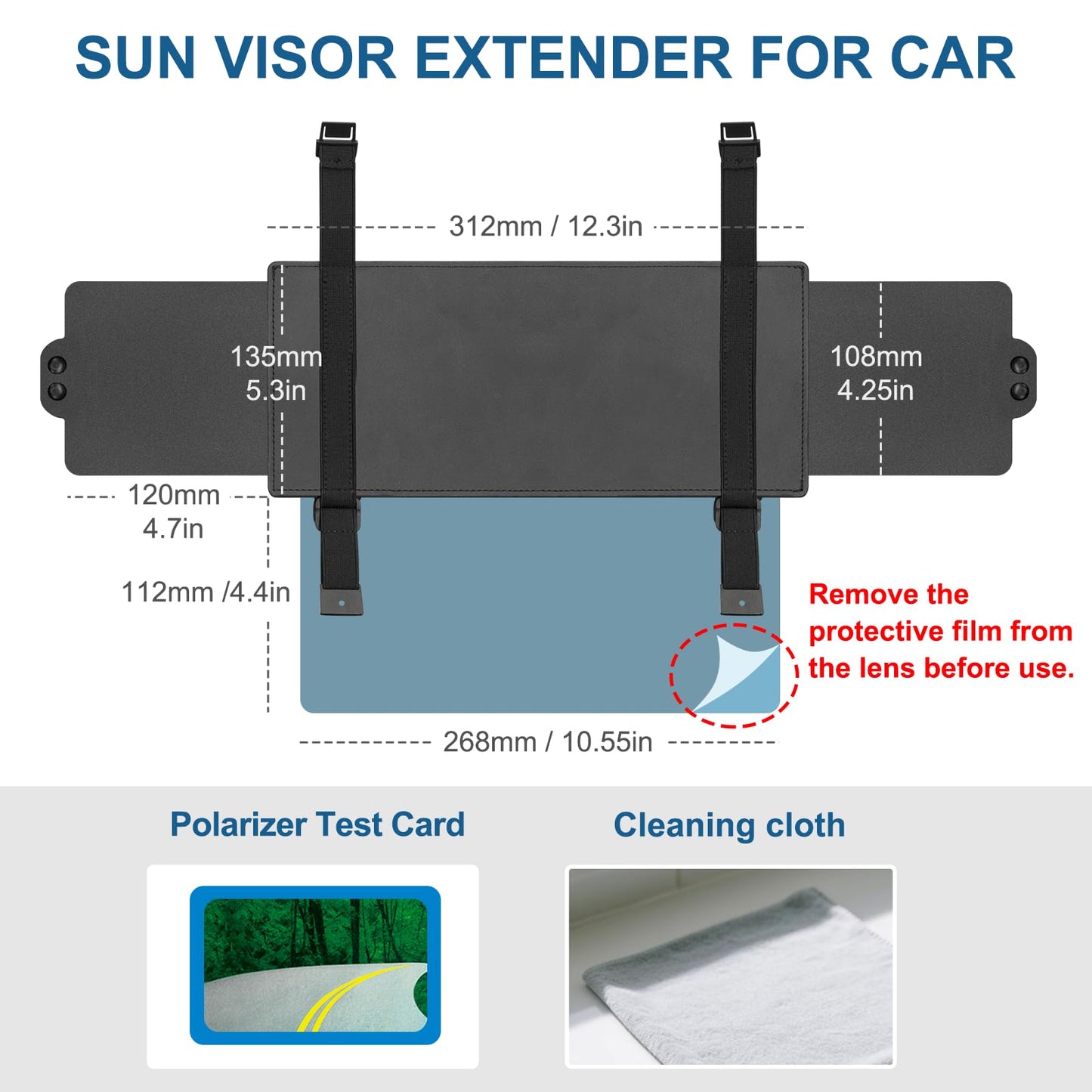 Veharvim Sun Visor Extender for Car (Polarized, UV400, PC Lens, 2 Side Sunshade), Car Visor Extender Sun Blocker, Visor Extender Attachment, Anti-Glare for Safe Driving