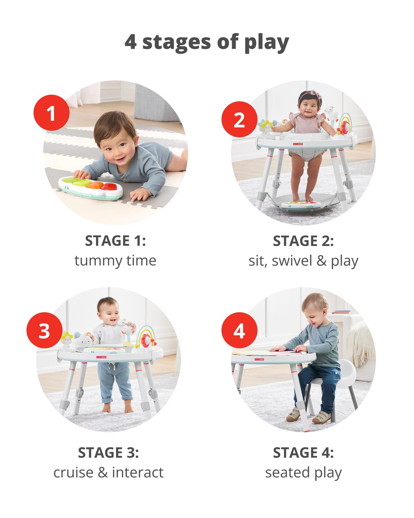 Skip Hop Baby Activity Center: Interactive Play Center with 3-Stage Grow-with-Me Functionality, 4mo+, Silver Lining Cloud