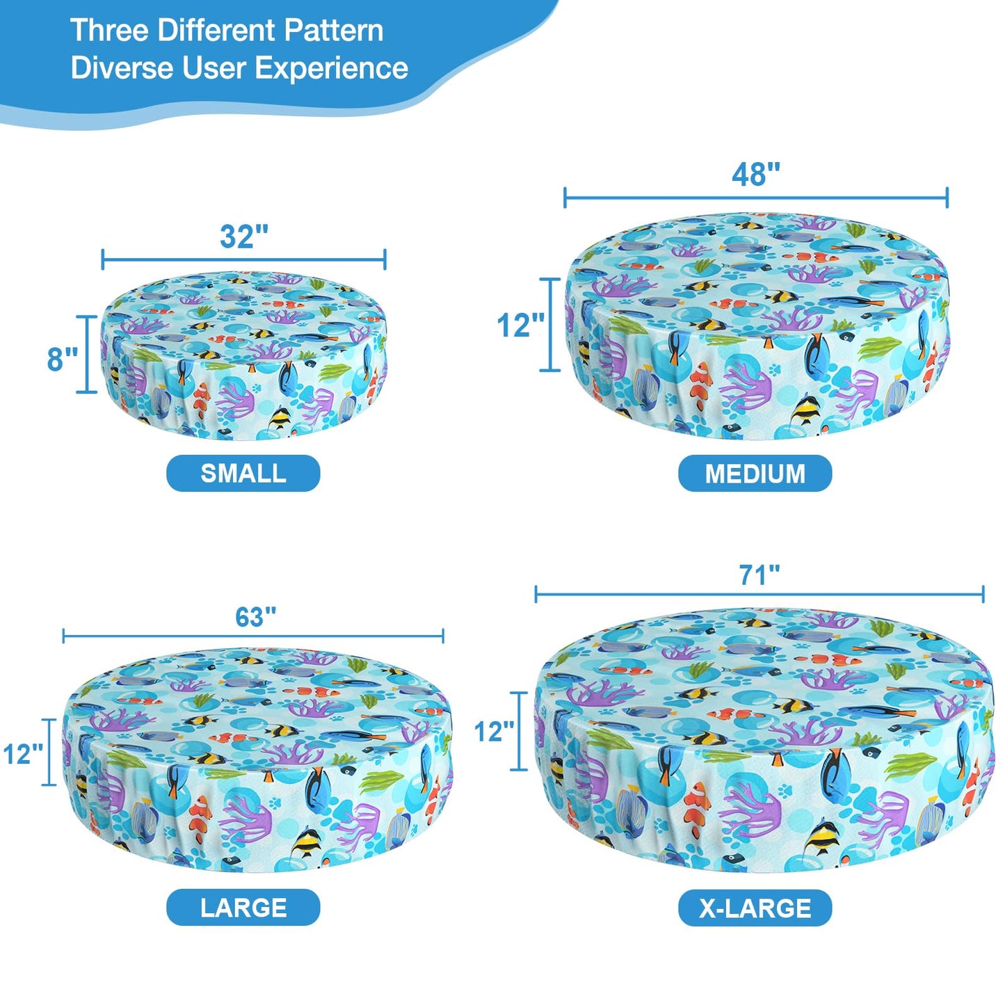 Ladadee Foldable Round Dog Swimming Pool Cover, for 32 "/63“/48” Collapsible Outdoor Tub, PVC Coating Waterproof and UV Protection, Leakproof Washable Kiddie Pet Small Paddling Bath Accessories